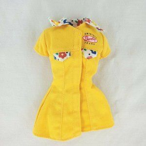 Vintage Barbie Yellow Denim Dress With Flower Trim Genuine Barbie Jeans EUC